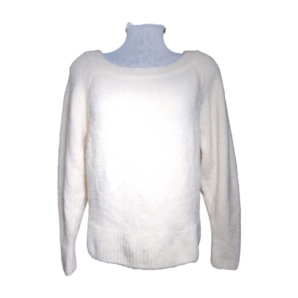Victoria's Secret Cream Fluffy Knit Long Dolman Sleeve Scoop Neck Sweater Size S